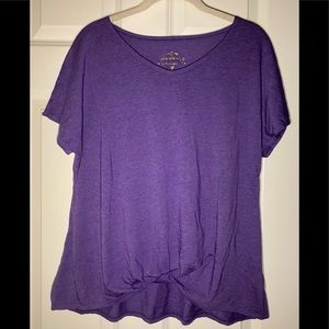 NWOT Warrior by Danica Patrick pretty purple v-neck tee with knot tie detail.